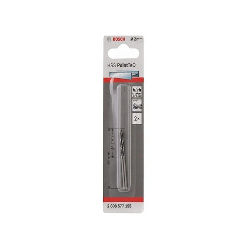 Bosch  HSS PointTeQ Twist Drill Bits for Metal 2x24x49 mm, DIN 338