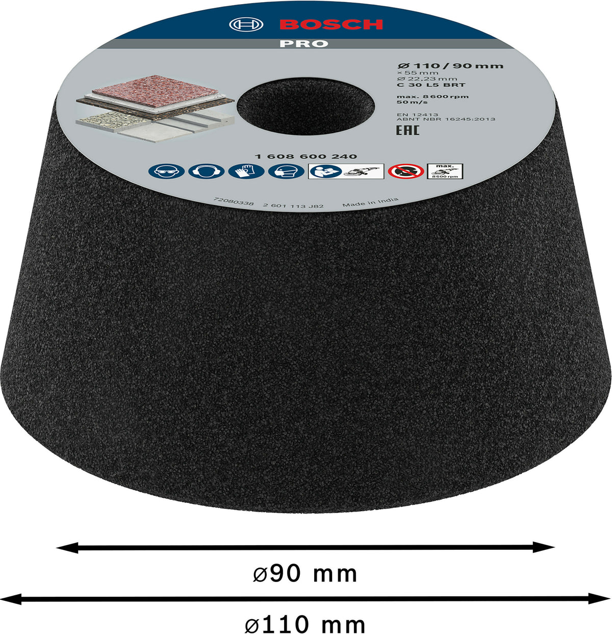 BOSCH 1608600240 conical sanding bowl for stone/concrete 90 x 110 x 55 mm, M36