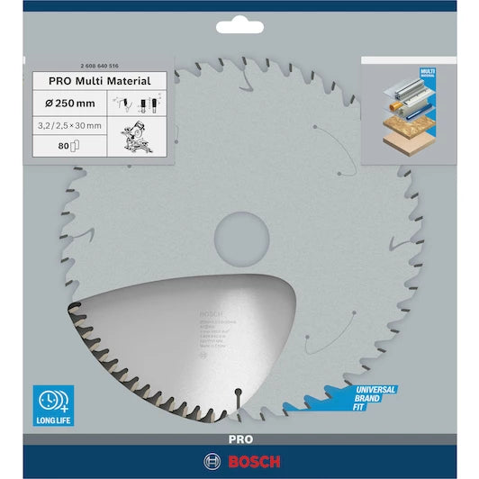 BOSCH  circular saw blade Multi Material, 250 x 30 x 3.2 mm, 80T
